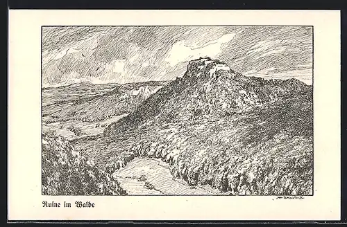 Künstler-AK Clarence F. Underwood: Ruine im Walde