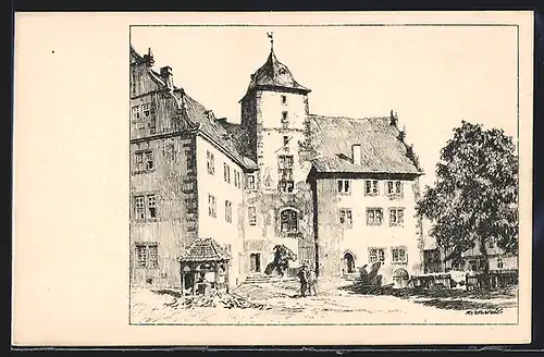 Künstler-AK Otto Ubbelohde: Schlitz, Burghof der Ottoburg