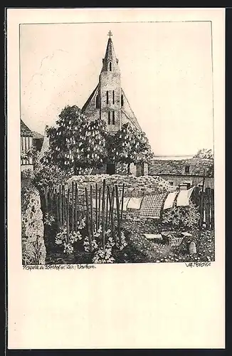 Künstler-AK Ulf Seidl: Wachau, Kapelle im Förthof bei Stein a. d. Donau