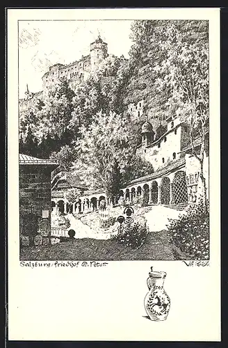 Künstler-AK Ulf Seidl: St.Peter, Partie am Friedhof