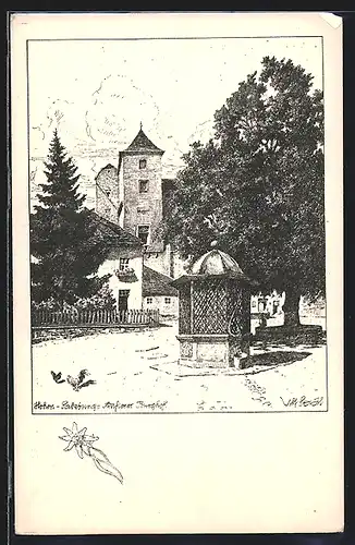 Künstler-AK Ulf Seidl: Salzburg, Hohensalzburg, äusserer Burghof