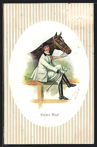 Künstler-AK Friedrich Kaskeline: Junge Dame mit ihrem Pferd
