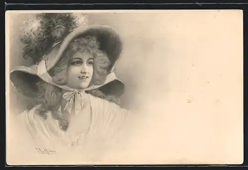 Künstler-AK Wichera: Junge Dame mit grossem Hut