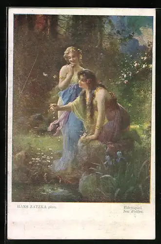 Künstler-AK Hans Zatzka: Elfenspiel, Mädchen am Wasser