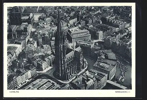 AK Hamburg, Nikolaikirche aus der Vogelschau