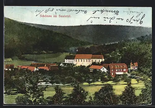 AK Schönau im Saaletal, Gesamtansicht aus der Vogelschau
