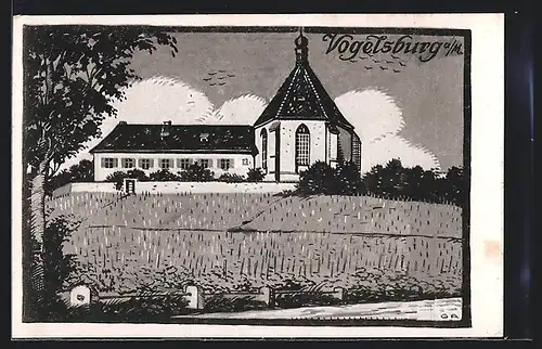 Künstler-AK Vogelsburg, Blick aufs Kloster