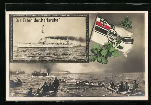 AK Die Taten der SMS Karlsruhe, Propaganda 1. Weltkrieg