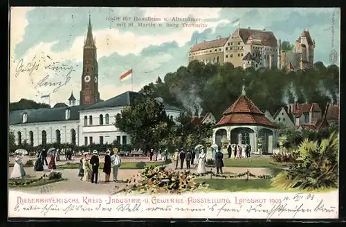 Künstler-AK Landshut, Niederbayerische Kreis-Industrie- u. Gewerbe-Ausstellung 1903, Halle für Hausfleiss u. Altertümer