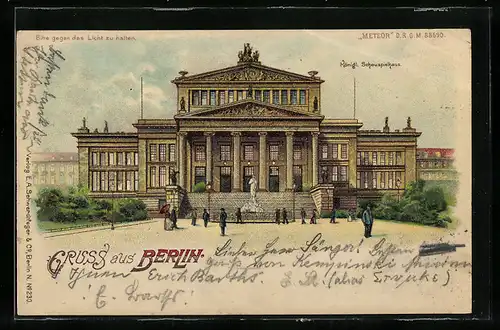 Lithographie Berlin, Königl. Schauspielhaus, Halt gegen das Licht: Mondenschein, Gendarmenmarkt