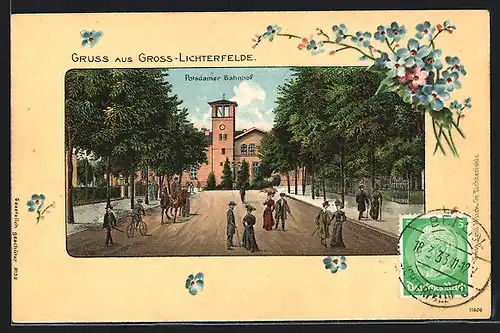 Lithographie Berlin-Lichterfelde, Potsdamer Bahnhof, Allee