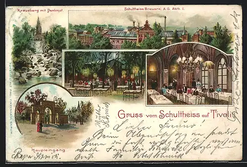 Lithographie Berlin-Kreuzberg, Gasthaus Schultheiss auf Tivoli, Schultheiss Brauerei AG