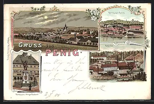 Lithographie Penig, Amerika, Papierfabrik, Totalansicht