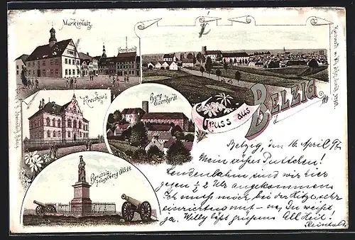 Lithographie Belzig, Burg Eisenhardt, Marktplatz, Borussia-Hagelberg 1813-14