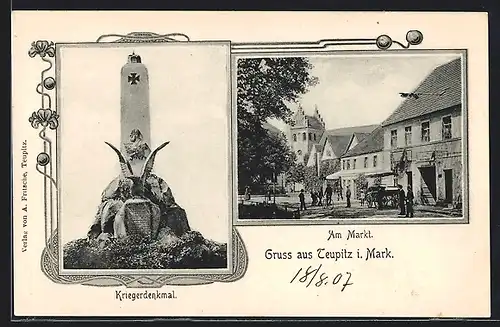 AK Teupitz i. Mark, Kriegerdenkmal, Am Markt
