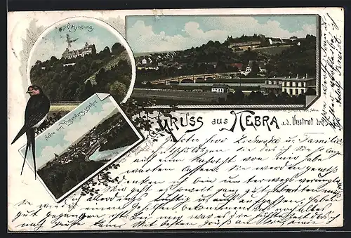 Lithographie Nebra a. d. Unstrut, Vitzenburg, Ortsansicht von Vitzenburg gesehen