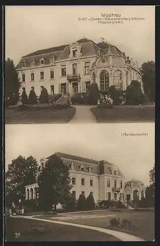 AK Wustrau, Gräfl. und Zieten-Schwerin'sches Schloss, Süd- und Nordansicht