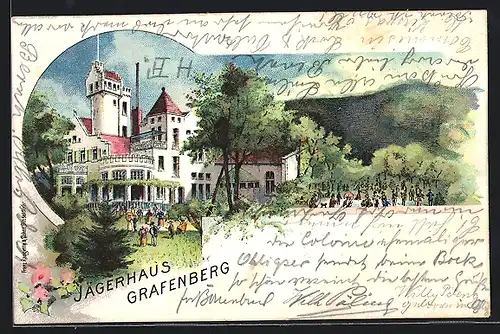 Lithographie Grafenberg b. Düsseldorf, Gasthaus Jägerhaus Grafenberg