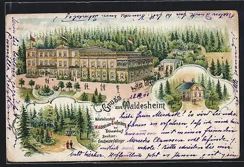 Lithographie Waldesheim-Grafenberg b. Düsseldorf, An der Naturheilanstalt