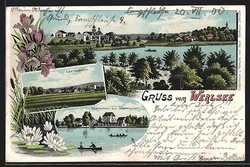Lithographie Werlsee, Restaurant zum Dampfschiff, Gottesbrück, Grünheide