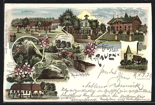 Lithographie Rauen, Gasthof zum grossen Stein, Berg-Parthie, Obersteigerhaus