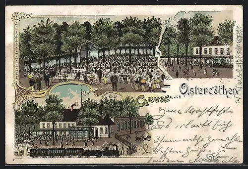 Lithographie Ostercöthen, Blick auf den Gasthof