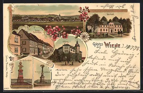 Lithographie Wiehe, Gesamtansicht, Bade-Anstalt, Schloss, Rankes Geburtshaus