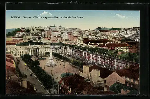 AK Lisboa, Rossio, vista da passerelle do elev. de Sta. Justa