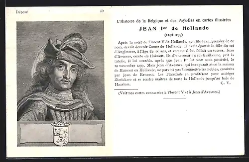 AK Portrait Comte Jean 1er de Hollande (von den Niederlanden), Wappen