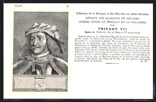 AK Portrait Comte Thierry VII von den Niederlanden, Wappen