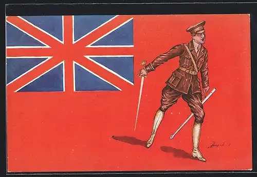 Künstler-AK Xavier Sager: britischer Soldat mit Flagge