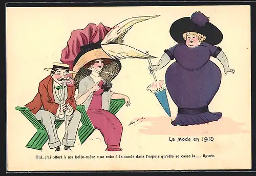 Künstler-AK Xavier Sager: La Mode en 1910, Frauen und Mann in eleganter Kleidung