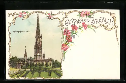 Lithographie Breslau, Blick auf das Sieges-Denkmal