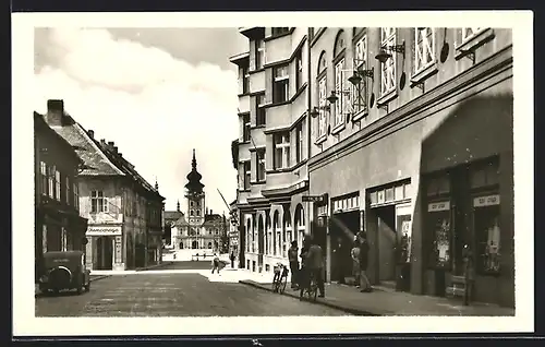 AK Zatec, Strassenansicht mit Anwohnern