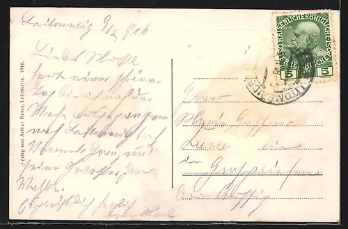 AK Leitmeritz, Uferpartie mit Dampfer Kaiser Wilhelm