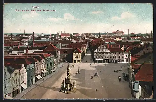 AK Zatec / Saaz, Blick auf die Stadt vom Rathausturm