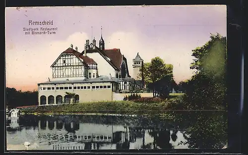 AK Remscheid, Stadtpark-Restaurant mit Bismarckturm