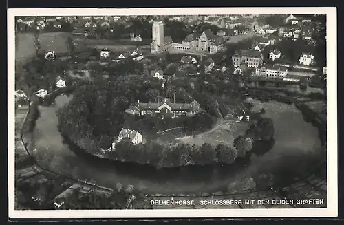 AK Delmenhorst, Schlossberg mit Umgebung, Luftbild