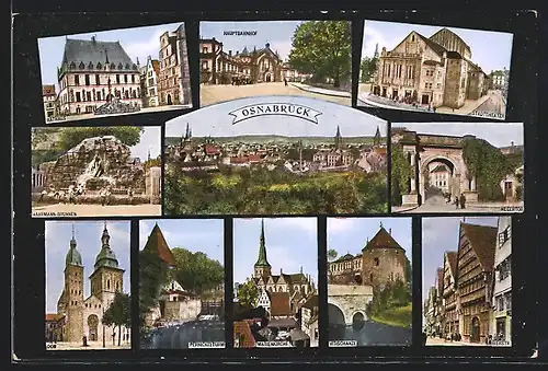 AK Osnabrück, Hauptbahnhof, Bierstrasse, Dom, Rathaus