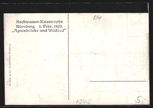AK Nürnberg, Hochwasser-Katastrophe 05.02.1909, Agnesbrücke und Wildbad