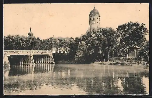 AK Fischamend, Blick vom Fluss auf den Turm