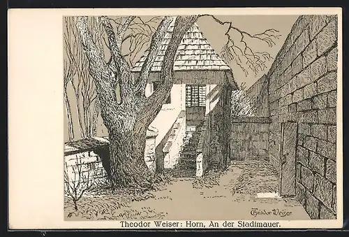 Künstler-AK Horn, Haus an der Stadtmauer