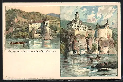 Künstler-AK Schönbühel a. D., Blick auf das Schloss & das Kloster