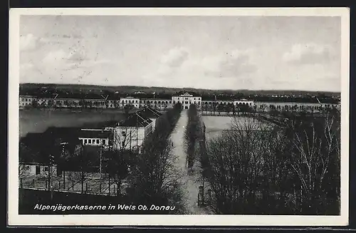 AK Wels, Alpenjägerkaserne aus der Vogelschau