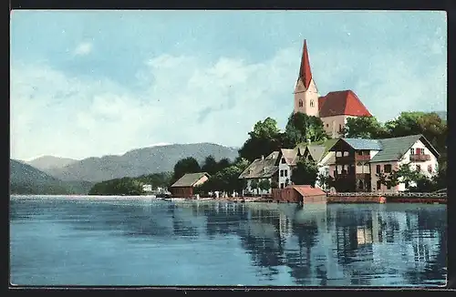 AK Maria Wörth am Wörthersee, Uferansicht mit Kirche