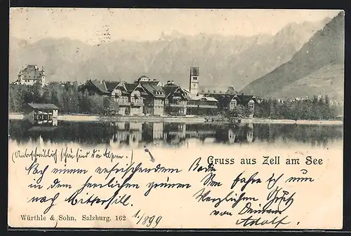 AK Zell am See, Ortsansicht mit Schloss