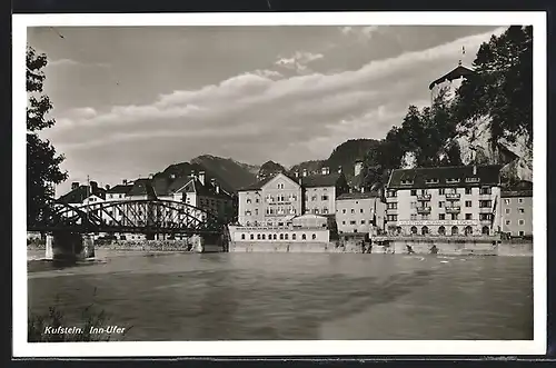 AK Kufstein, Inn-Ufer mit Blick nach dem Hotel-Café Post