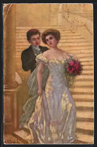 Künstler-AK R.Ulreich: Verehrer folgt seiner Geliebten