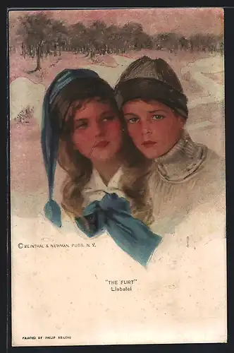 Künstler-AK Philip Boileau: The Flirt, Ein junges Paar mit Wintermütze