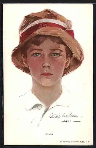 Künstler-AK Philip Boileau: Porträt eines Jungen mit Hut Young America